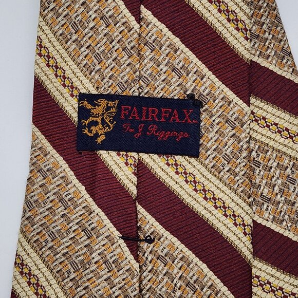 Fairfax for J Riggins Necktie Stripe Geometric Rust Beige  4" W 56.5" L Silk VTG - Picture 5 of 6